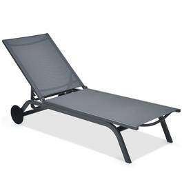 Costway - Outdoor Lounge Chair Chaise Reclining Aluminum Fabric Adjustable - Gray