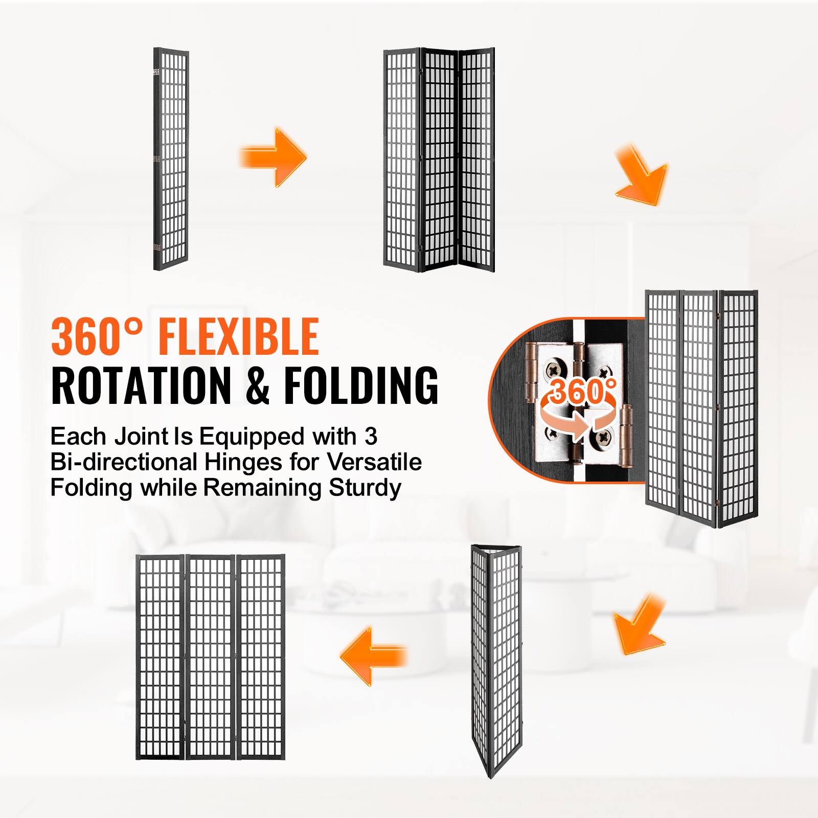 360° FLEXIBLE ROTATION & FOLDING  
Each Joint Is Equipped with 3 Bi-directional Hinges for Versatile Folding while Remaining Sturdy