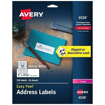 "Avery - Easy Peel Laser Address Labels, 1"" x 2-5/8"", 750 Labels/Pack (6526) - Glossy White" price history on PriceWatchPro