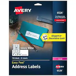 Avery - Easy Peel Laser Address Labels, 1" x 2-5/8", 750 Labels/Pack - Glossy White