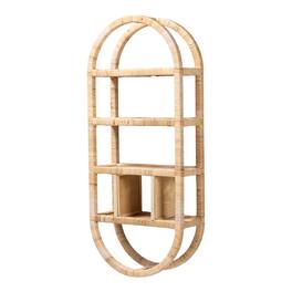 bali & pari - Labonita Natural Rattan Wall Shelf – 3-Tier Wall-Mounted Display Unit for Entryway, Living Room, or Bathroom - Natural Brown