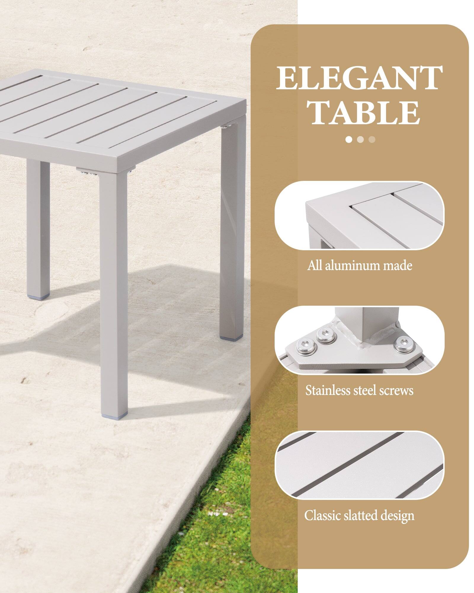 ELEGANT TABLE

- All aluminum made
- Stainless steel screws
- Classic slatted design