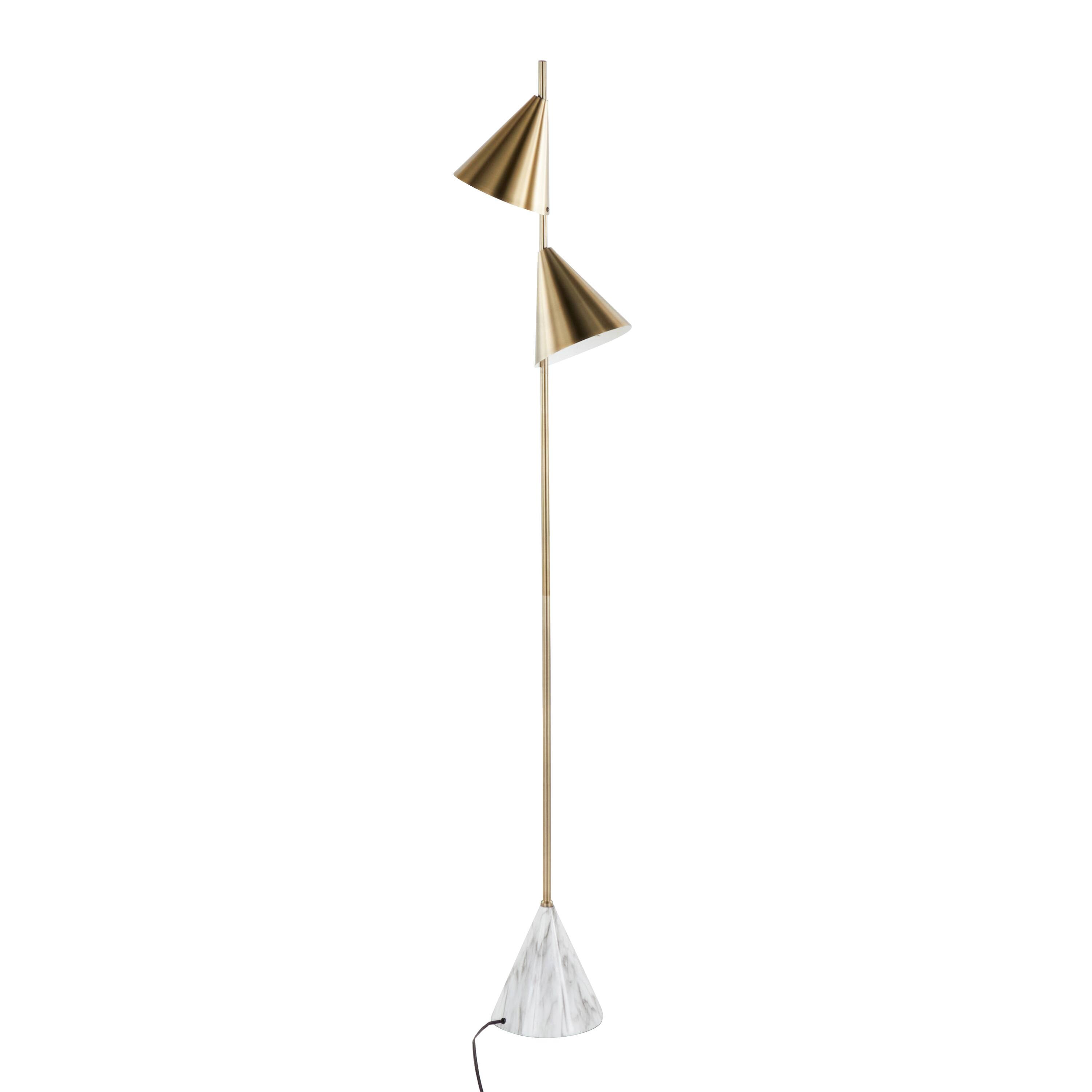 Back. Loheer - Loheer Brushed Gold Floor Lamp Faux Marble Base Tall Standing Light for Living Room Bedroom 65 Inch - Gold.