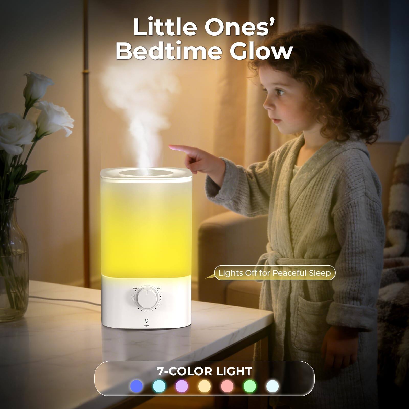 Little Ones' Bedtime Glow  
Lights Off for Peaceful Sleep  
via a 7-COLOR LIGHT