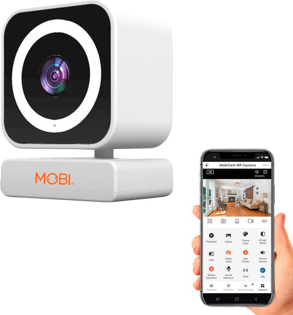 MOBI - Cam MP Smart Baby & Nursery Monitoring Camera, Indoor Security Camera w/ Dual Band WiFi, Night Vision & BLE Connectivity - White