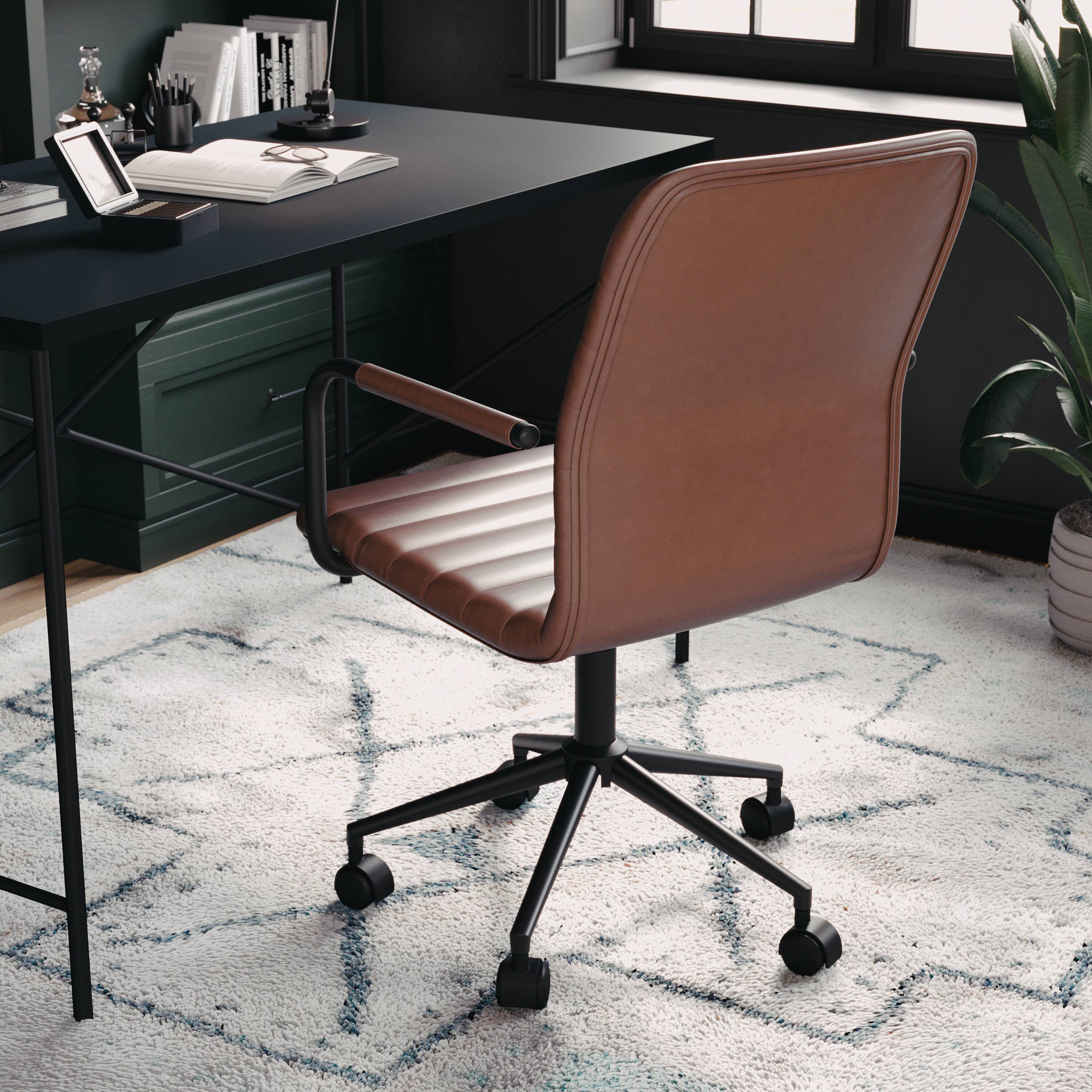 Alt View 14. Martha Stewart - Taytum Faux Leather Office Chair - Saddle Brown Faux Leather/Oil Rubbed Bronze.