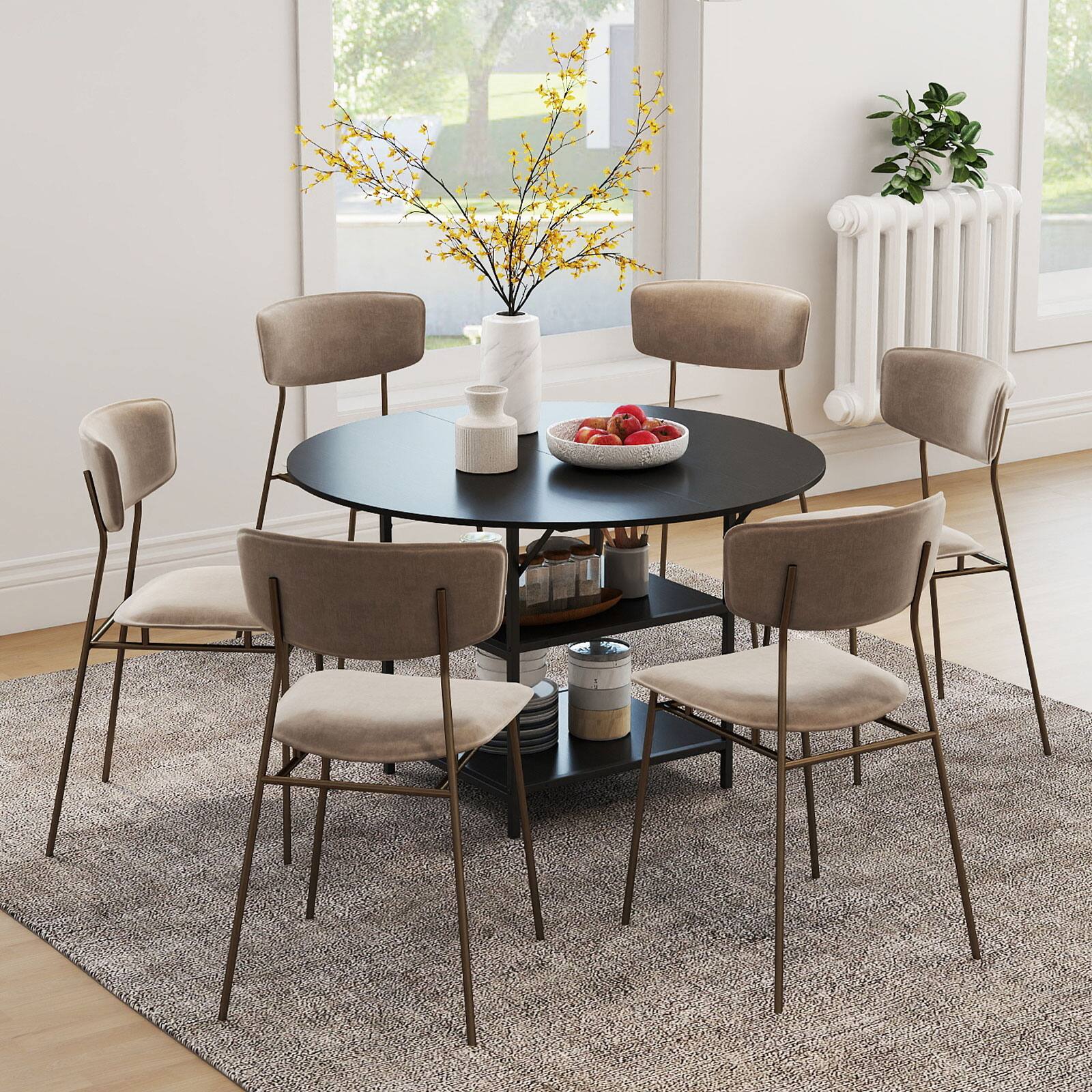 Alt View 3. Gymax - Gymax 47'' Round Dining Table for w/2-Tier Storage Shelves & Heavy-Duty Metal Frame Black - Black.