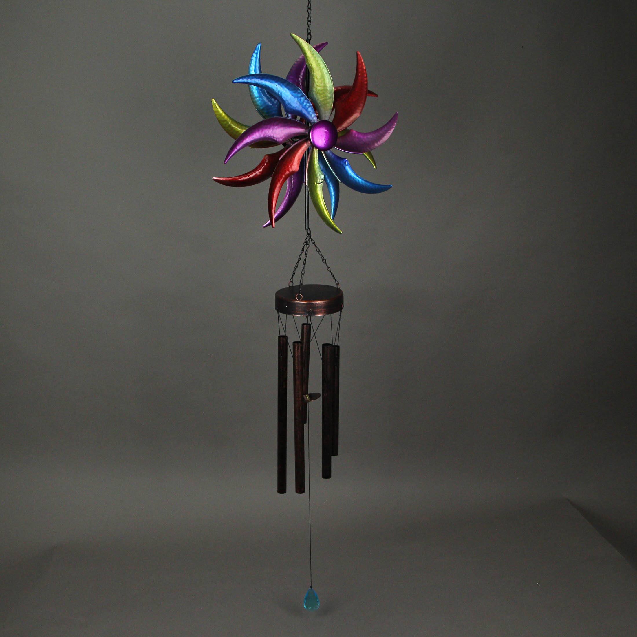 Alt View 2. Things2Die4 - Set of 2 Metal Rainbow Spinner Hanging Wind Chimes Outdoor Decor Garden 46 Inches - Multicolored.