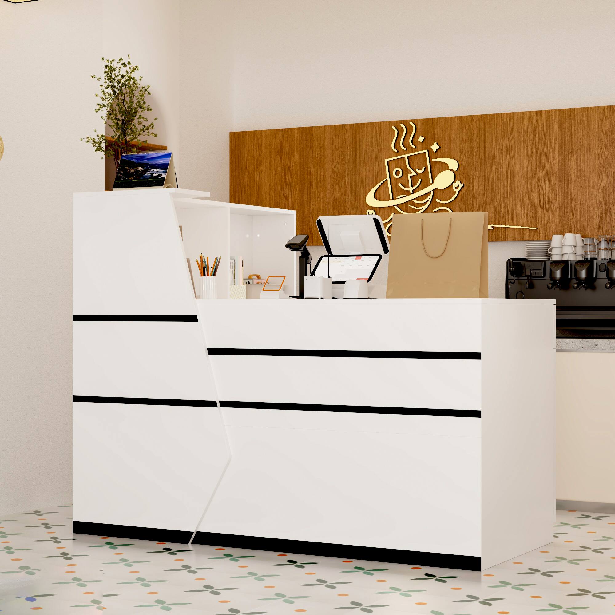 Angle. FUFU&GAGA - FUFU&GAGA Reception Desk – Modern Office Welcome & Service Station - White.