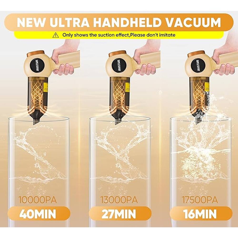 NEW ULTRA HANDHELD VACUUM  
⚠️ Only shows the suction effect, Please don't imitate  

10000PA 40MIN  
13000PA 27MIN  
17500PA 16MIN