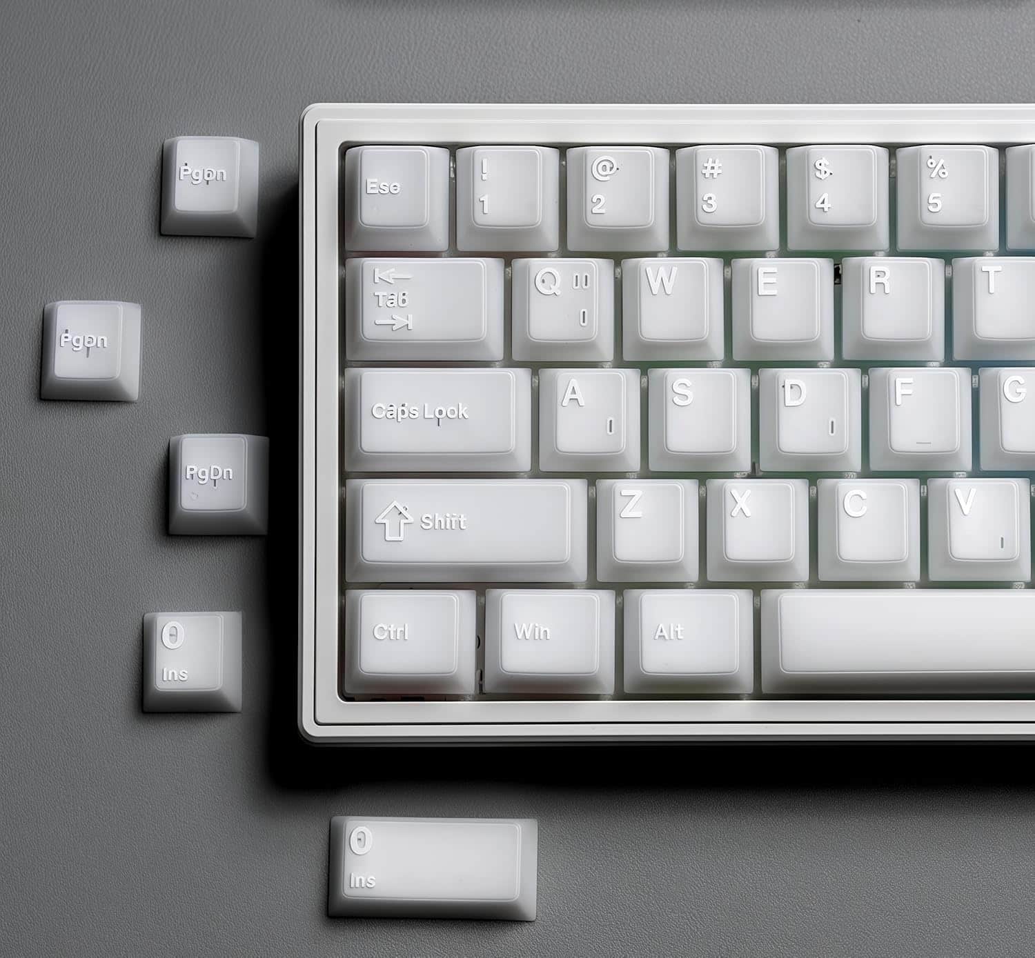 Womier - PBT Keycaps,Translucent Ceramic Keys Cherry Profile Double-Shot Keycap for All US Layout Mechanical Keyboard - White