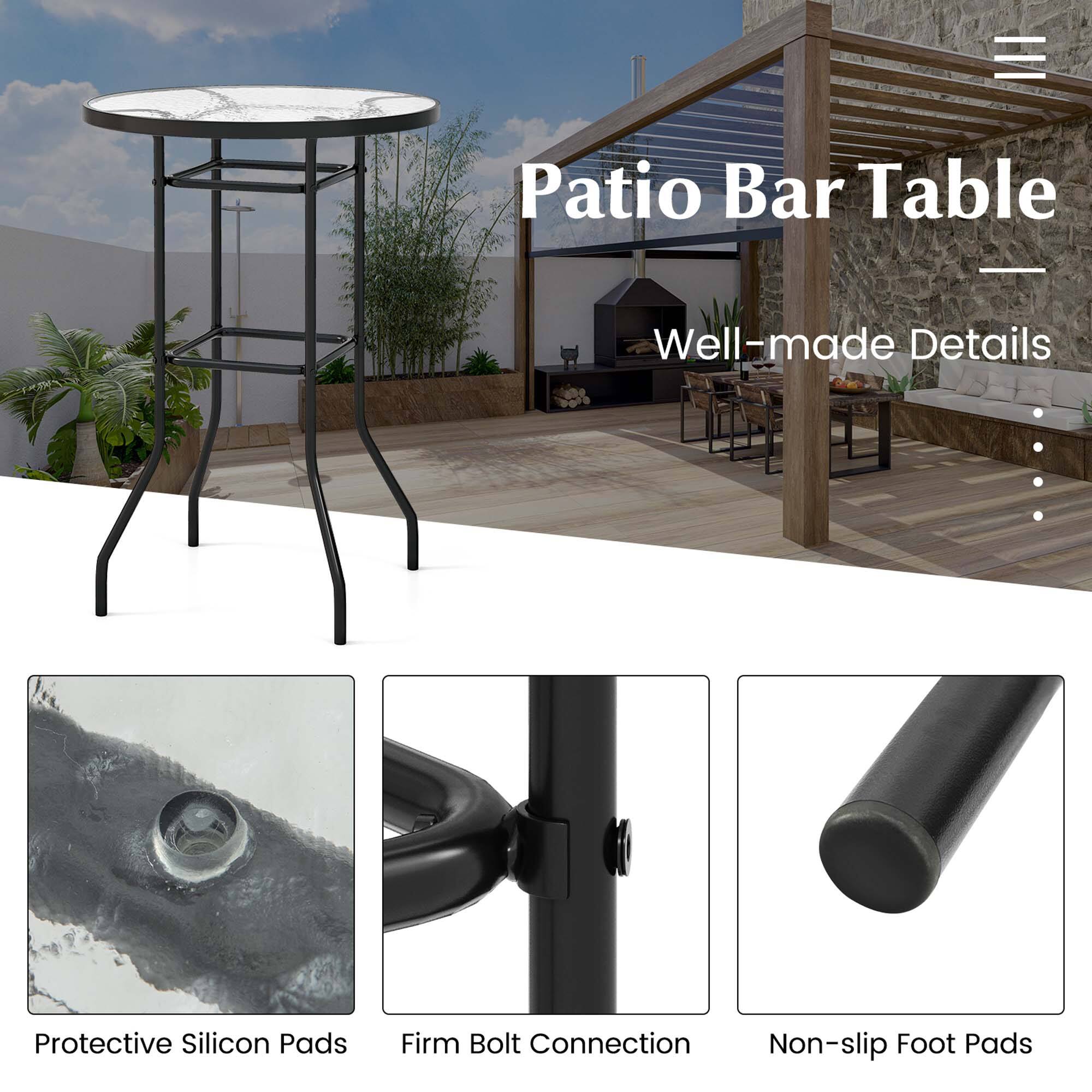 Patio Bar Table  
Well-made Details  
Protective Silicon Pads  
Firm Bolt Connection  
Non-slip Foot Pads