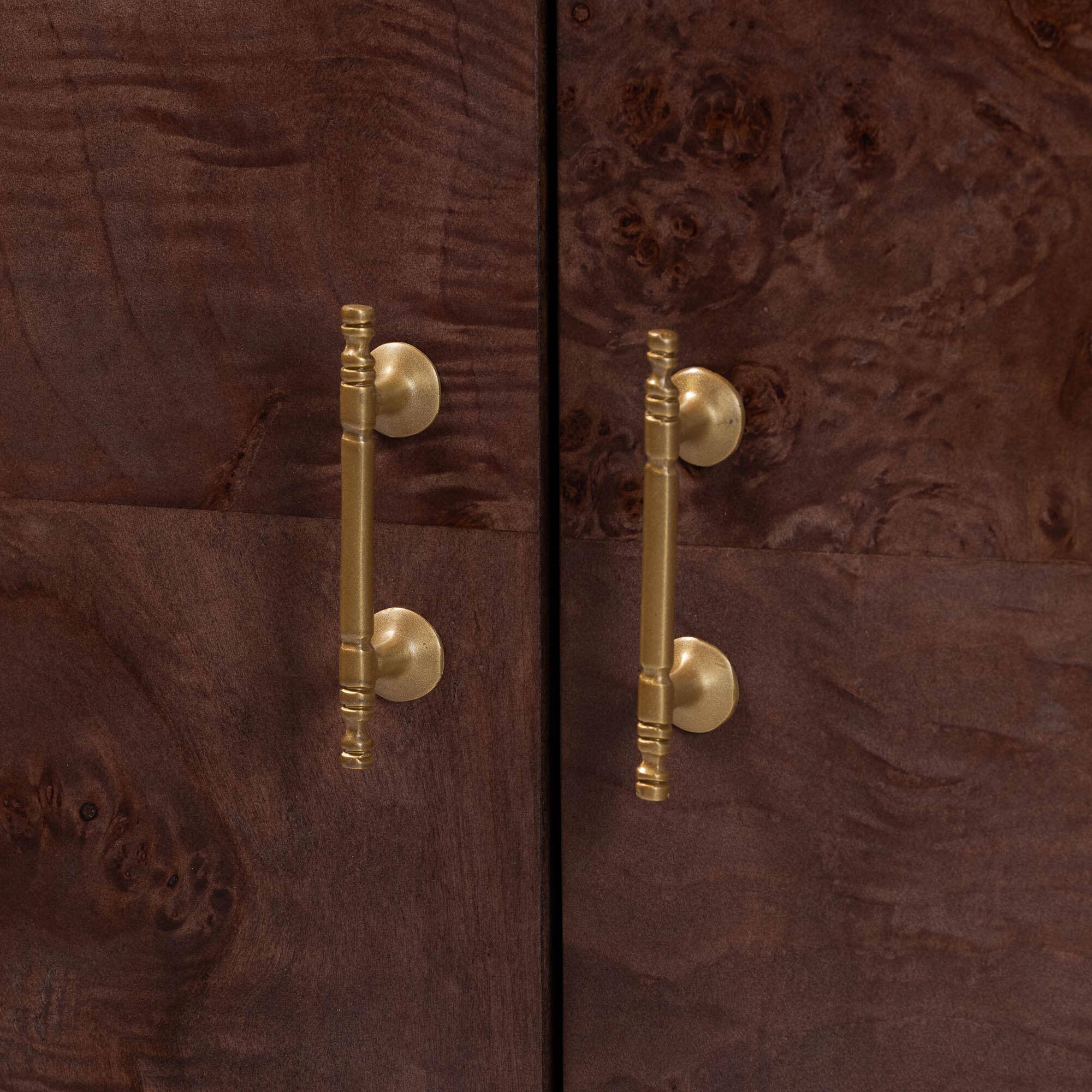 Alt View 1. bali & pari - Valora Real Burl Wood Storage Cabinet - Modern Accent Cupboard with Double Doors and Brass Handles, Elegant Sideboard - Dark Walnut.