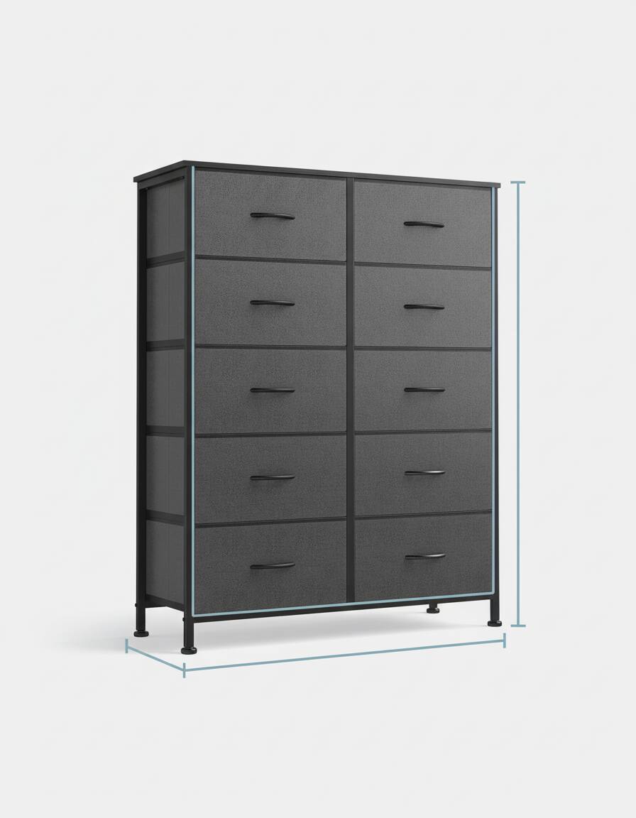 Back. AOITUN - Tall 10-Drawer Fabric Dresser, Gray Vertical Storage Tower with Metal Frame, Closet Organizer for Bedroom - Gray.