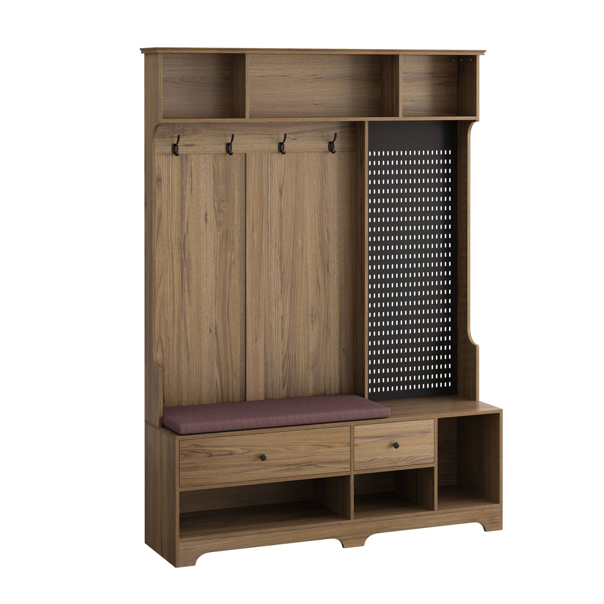Alt View 7. GOODSILO - Multifunctional Entryway Storage Bench with Coat Rack, Shelves, and Customizable Pegboard for Organized Home Entry - Brown.