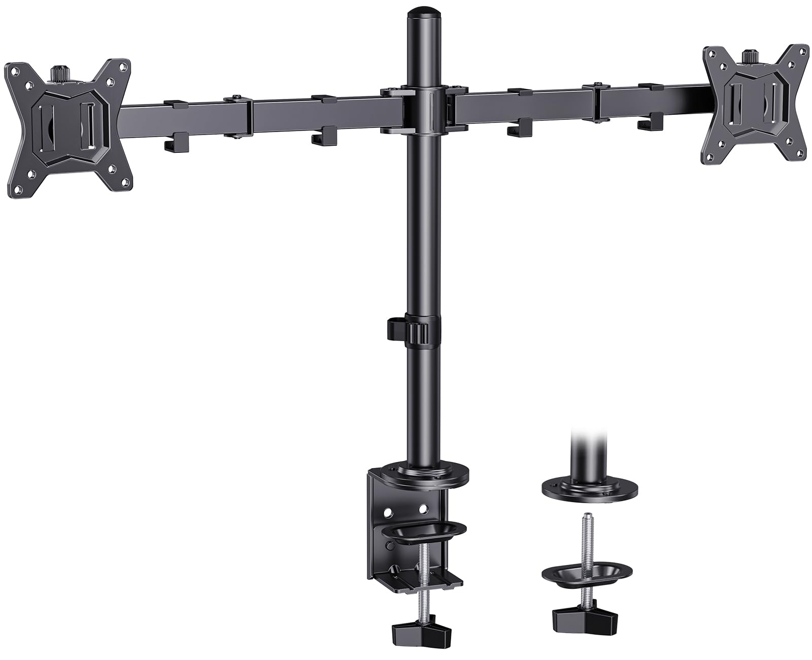 Front. Hanke - Dual Monitor Stand Heavy Duty Adjustable Desk Mount For 2 Screens Up To Fully Height Tilt Swivel Rotate Sup... - Black 13" - 34".