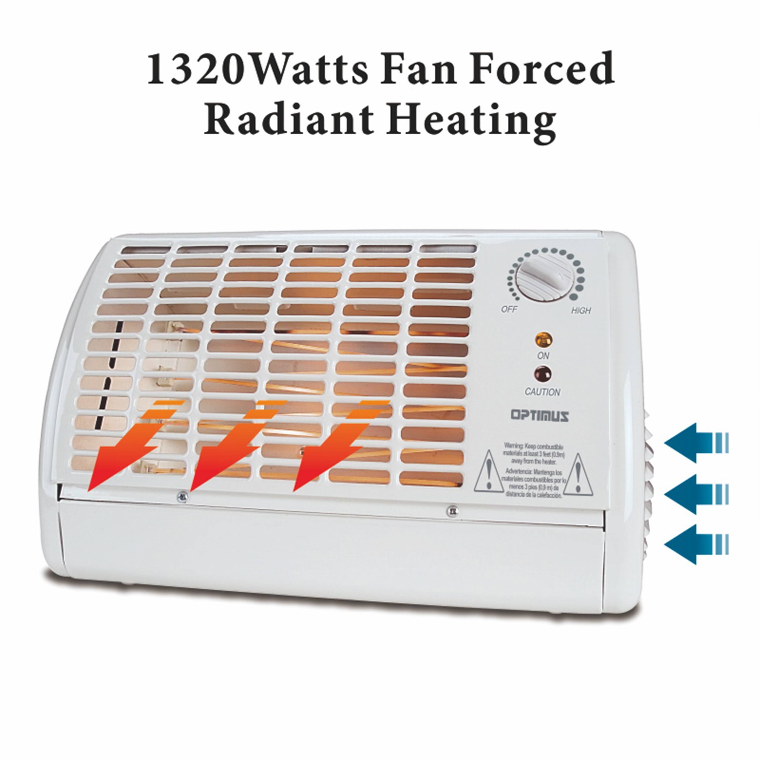 1320Watts Fan Forced Radiant Heating OFF HIGH ON CAUTION OPTINUS