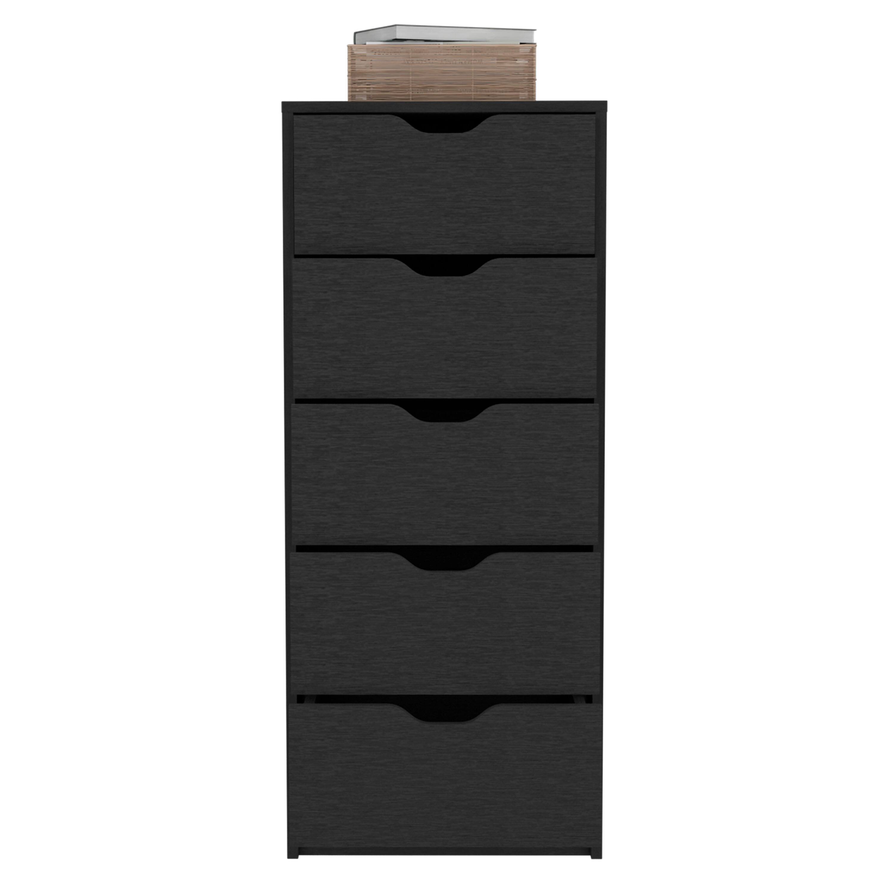 TuHome - Basilea 5 Drawers Tall Dresser, Pull Out System - Black