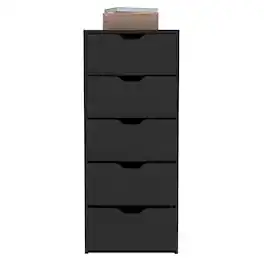 TuHome - Basilea 5 Drawers Tall Dresser, Pull Out System - Black