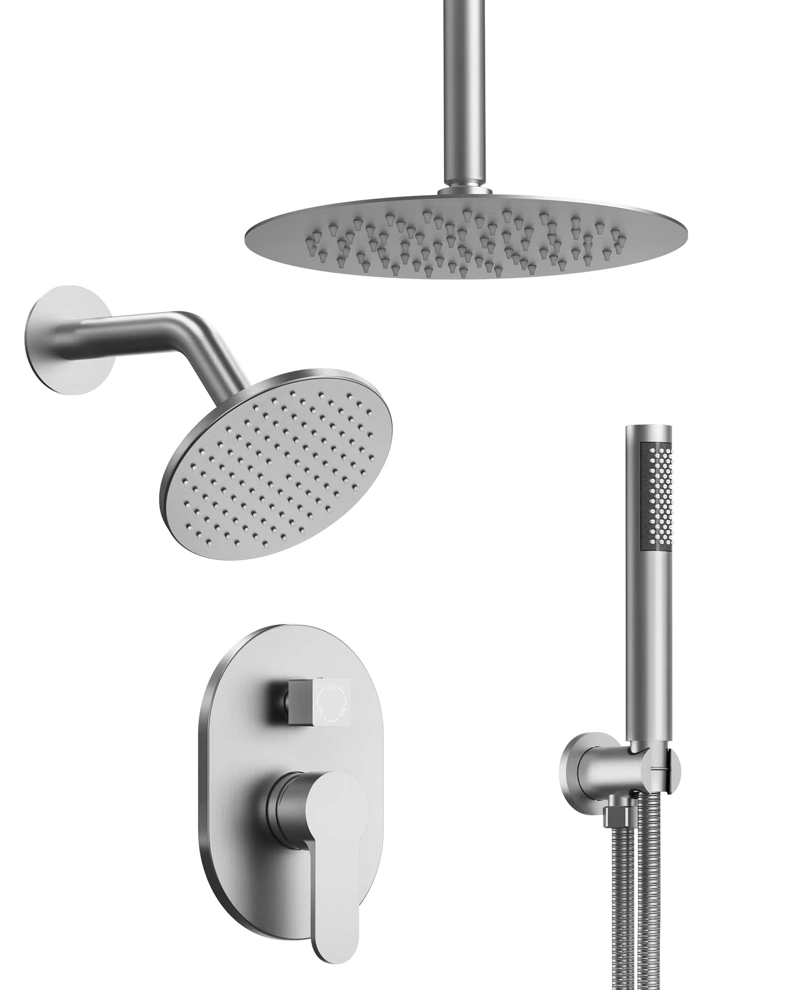 GRANDJOY - Dual Shower Head System with 10" Rainfall Head, Handheld Sprayer and Adjustable Slide Bar - Brushed Nickel