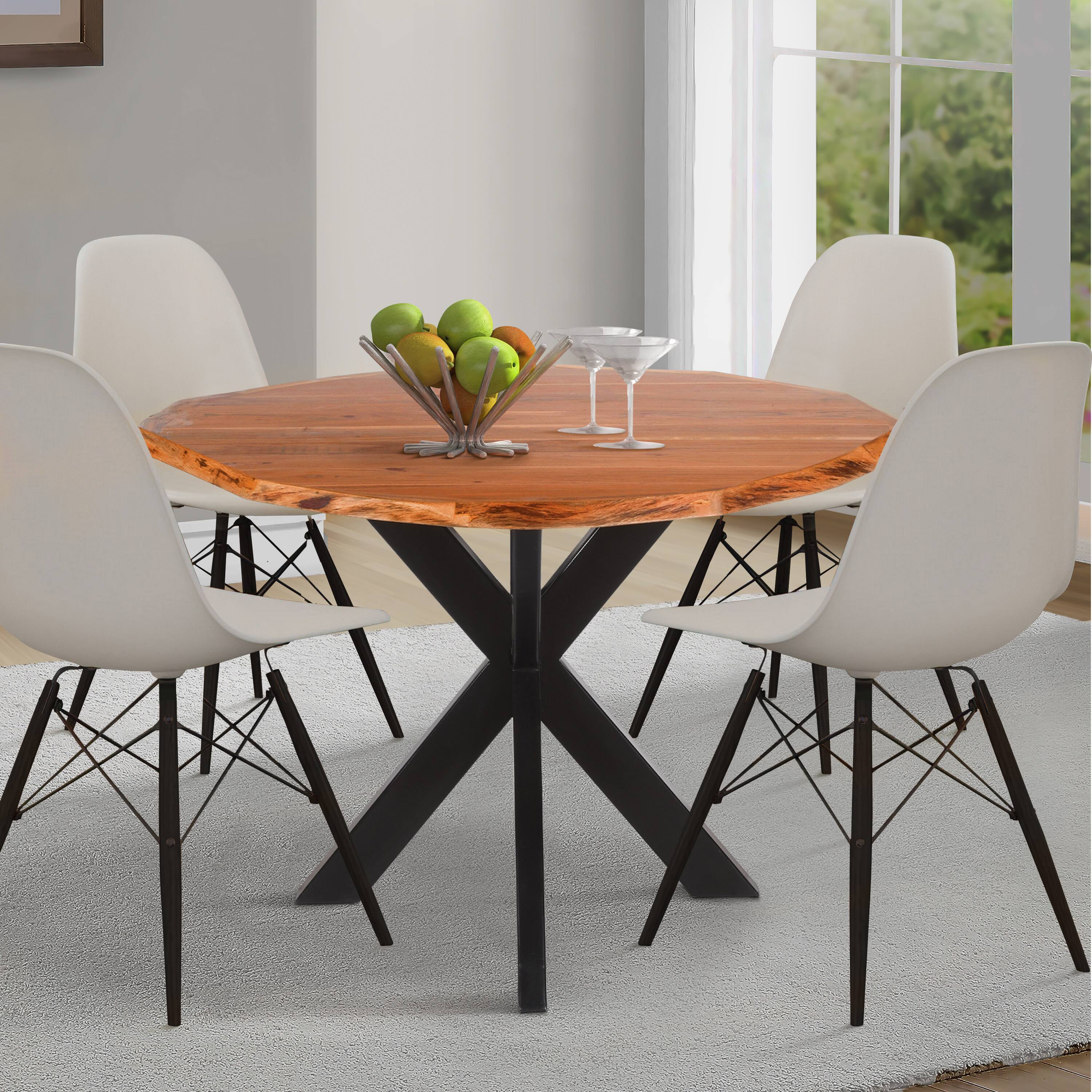 Alt View 5. Manhattan Lane - Kuri 41 Inch Handcrafted Live Edge Round Dining Table with a Natural Brown Acacia Wood Top and Black Iron Legs - Brown, Black.