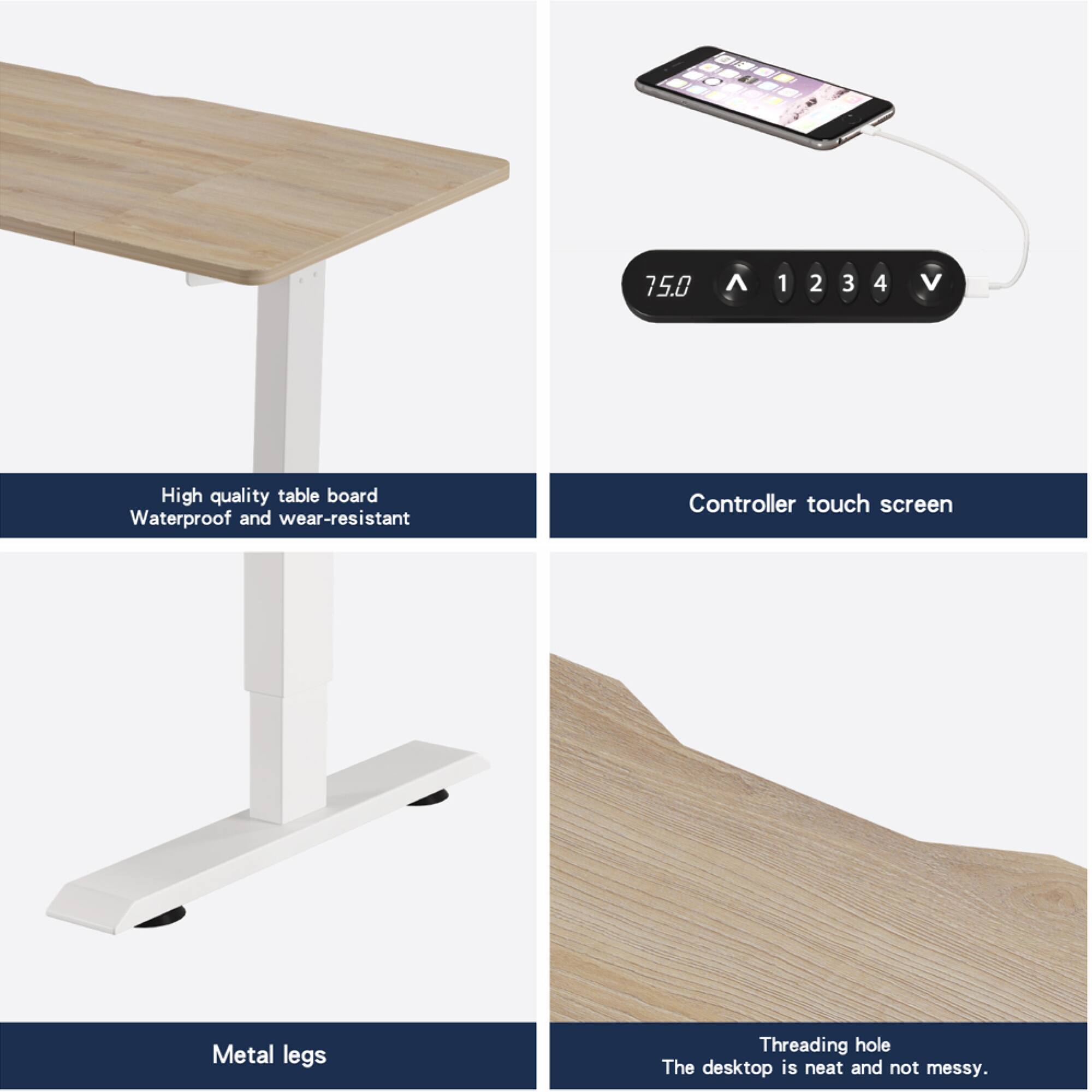 75.0 ^ 1 2 3 4 V

High quality table board
Waterproof and wear-resistant

Controller touch screen

Metal legs

Threading hole
The desktop is neat and not messy.