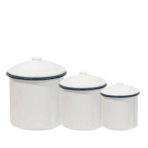 Front. BreeBe - *3/Set Blue Rim Enamel Canisters - White , Blue.