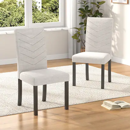 Front. Vecelo - Modern Parsons Chairs Set of 2 - High Back Ergonomic, Linen Upholstery, 260lb Capacity, Quick Assembly - Beige.