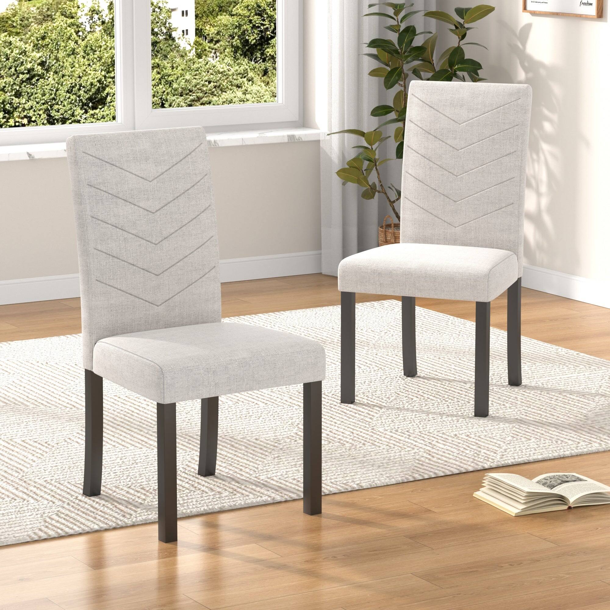 Front. Vecelo - Modern Parsons Chairs Set of 2 - High Back Ergonomic, Linen Upholstery, 260lb Capacity, Quick Assembly - Beige.