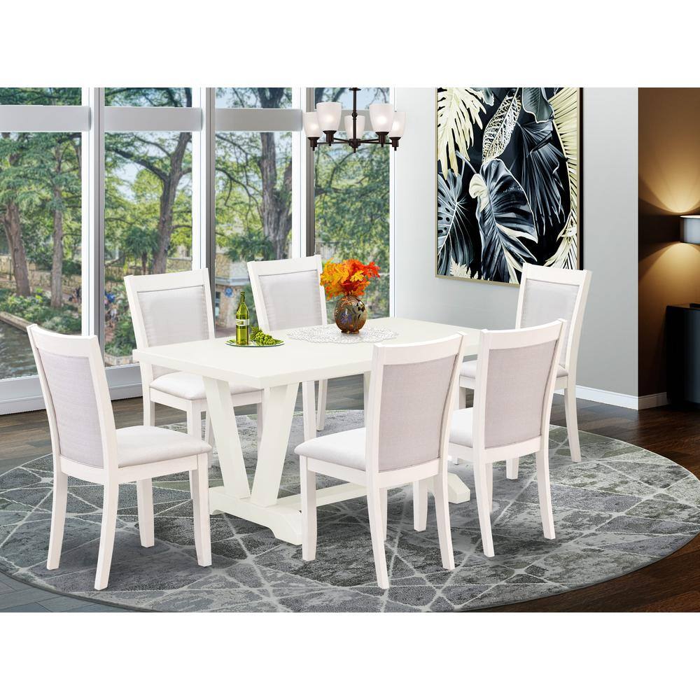 Alt View 3. East West Furniture - V026MZ001-7 7-Piece Kitchen Dining Table Set Contains a Wooden Table and 6 Cream Dining Chairs - Wire Brushed Linen - Multi-Color.