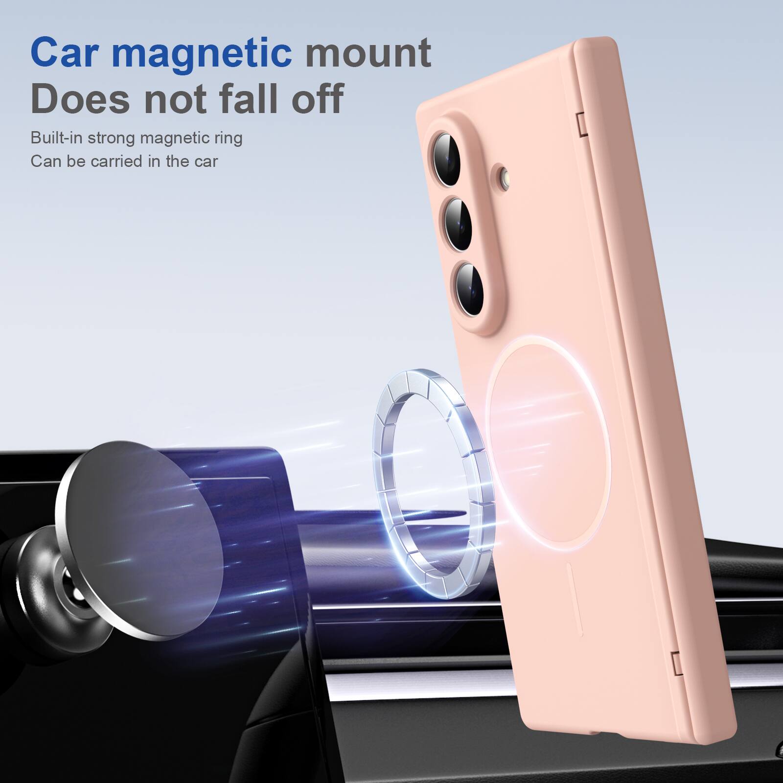Car magnetic mount  
Does not fall off  
Built-in strong magnetic ring  
Can be carried in the car