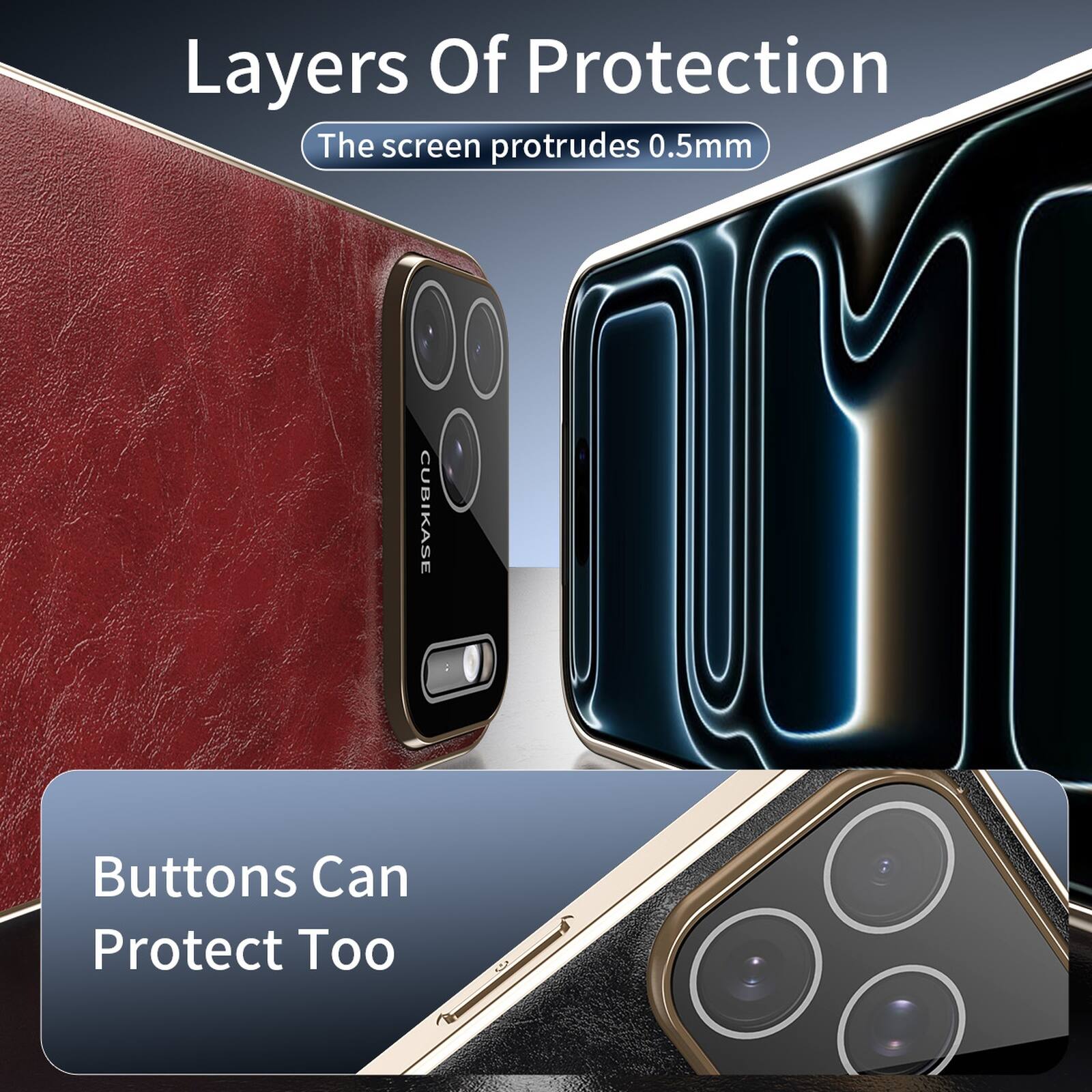 Layers Of Protection  
The screen protrudes 0.5mm  
CUBIKASE  
Buttons Can Protect Too