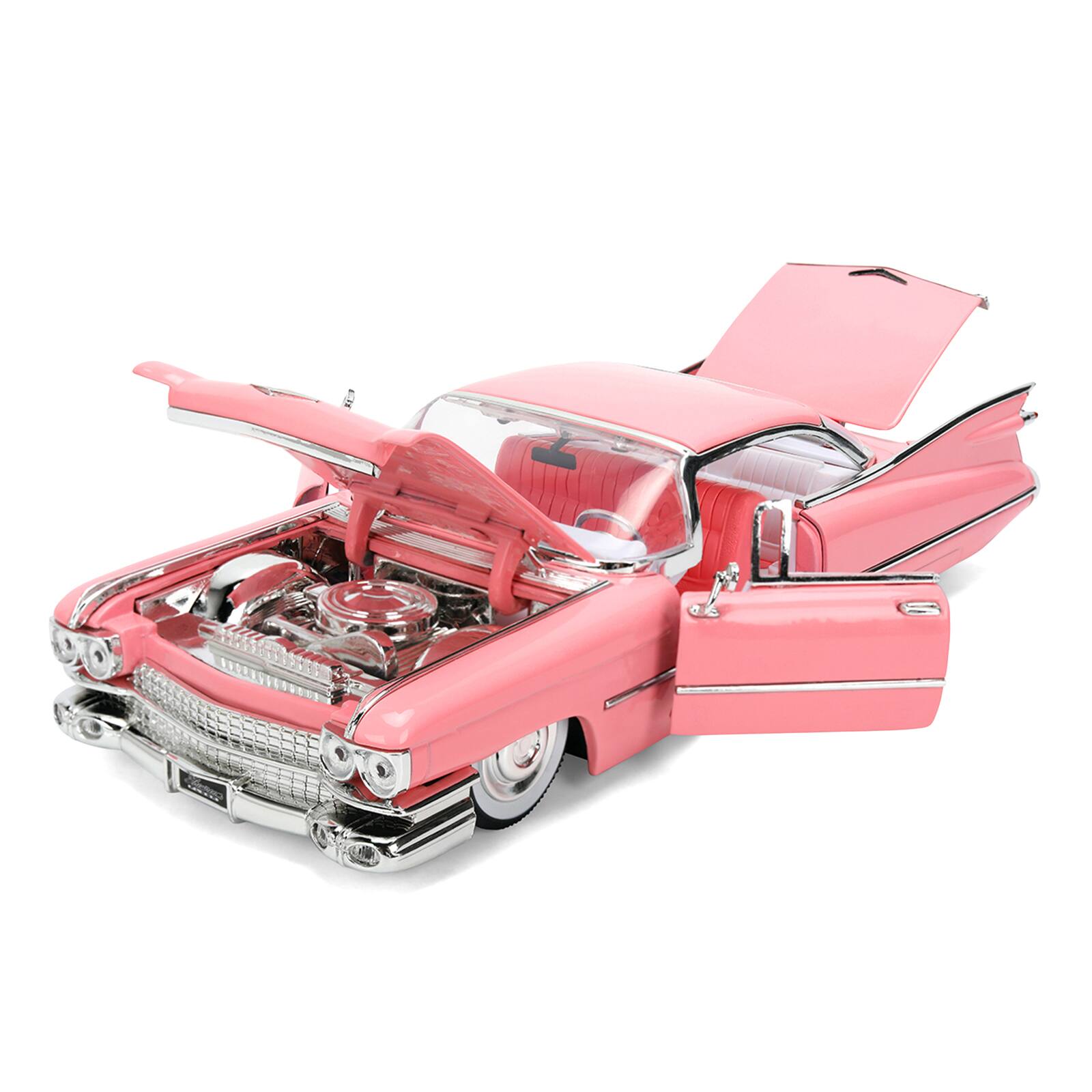 Alt View 1. Jada - 1959 Cadillac Coupe DeVille Pink with Pink and White Interior "Showroom Floor" Series 1/24 Diecast Model Car by Jada.