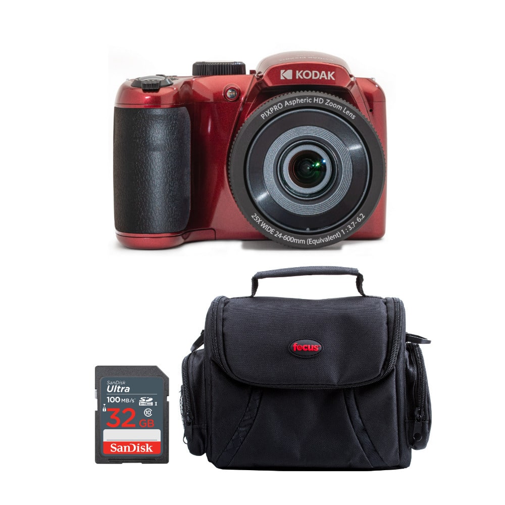 Kodak - PIXPRO AZ255 Astro Zoom 16MP Digital Camera with 32 SD Card Bundle - Red