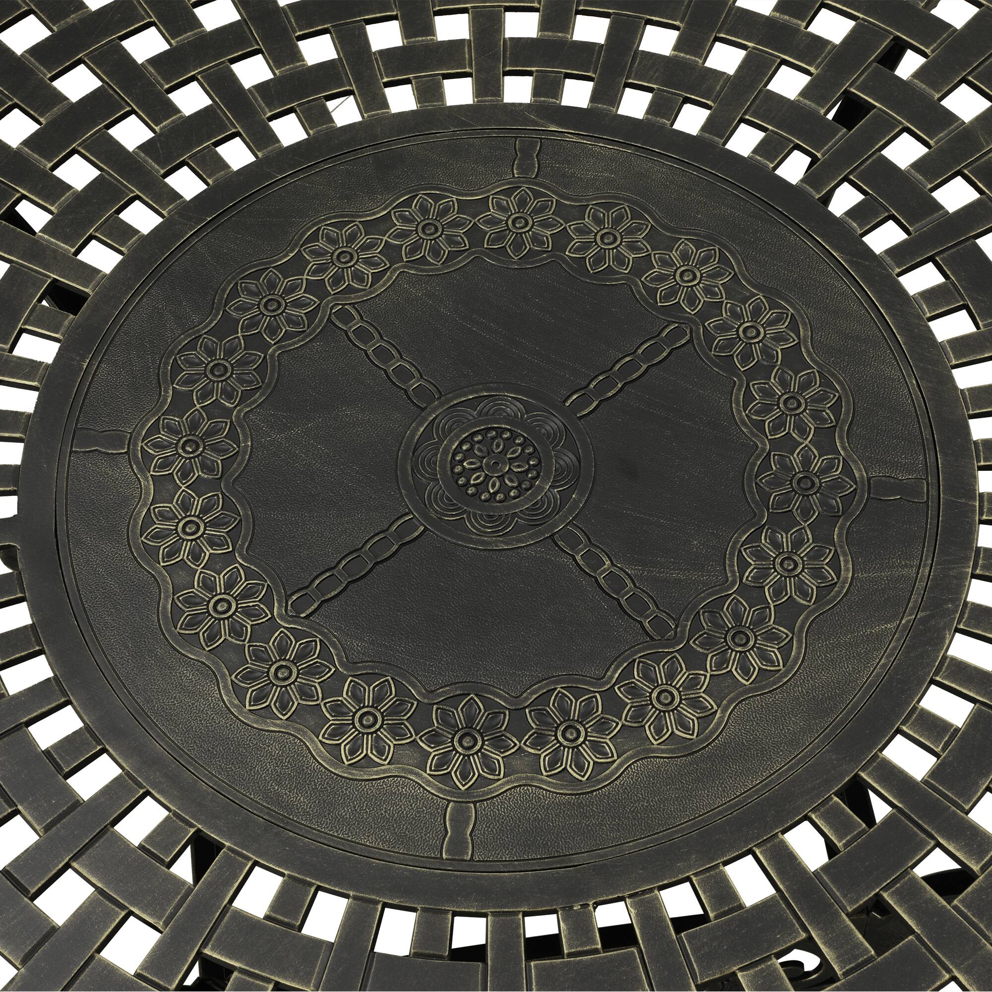 Back. Mondawe - 59" Cast Aluminum Round Dining Table - Bronze.