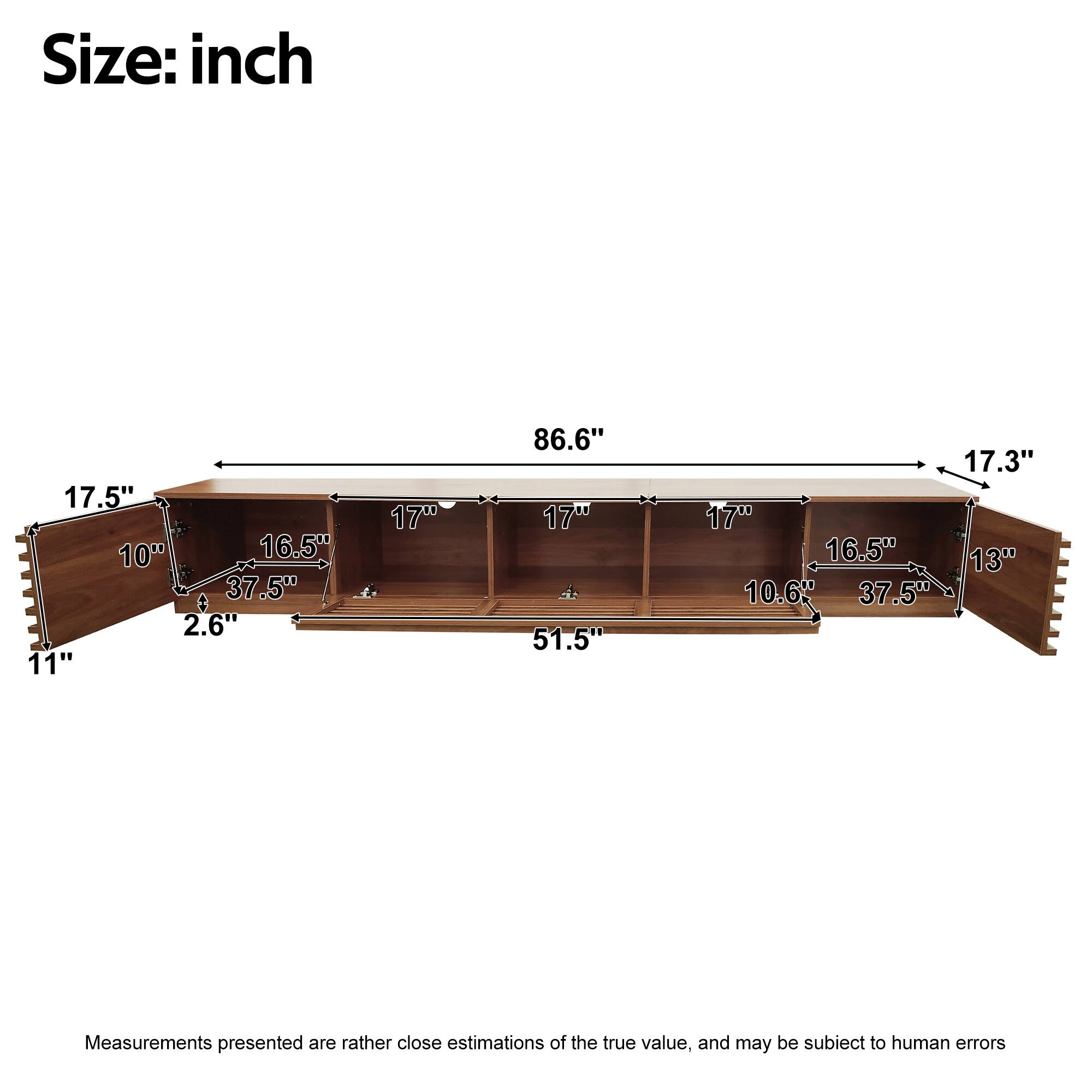 Size: inch

17.5" 10" 16.5" 37.5" 2.6" 11"
17" 86.6" 17" 51.5"
17.3" 17" 16.5" 13" 10.6" 37.5"

Measurements presented are rather close estimations of the true value, and may be subject to human errors