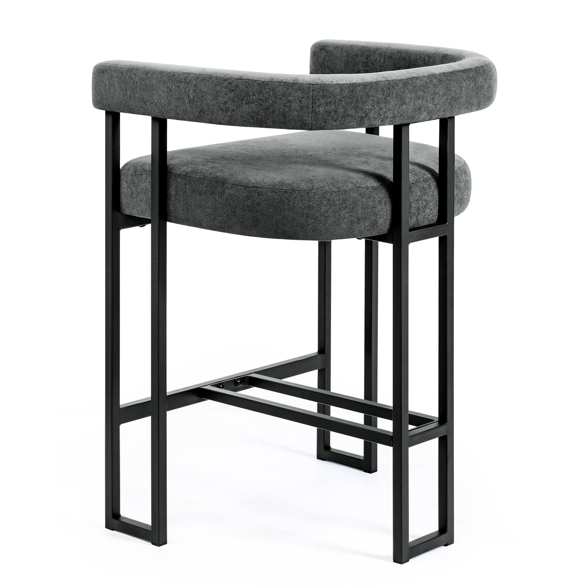 Angle. KERDOM - 1pc Upholstered 26‘’ High Kitchen Chair Velvet Bar Stool, Padded Kitchen Island Stool with Arm for 30-40'' Countertop - Carbon Black.
