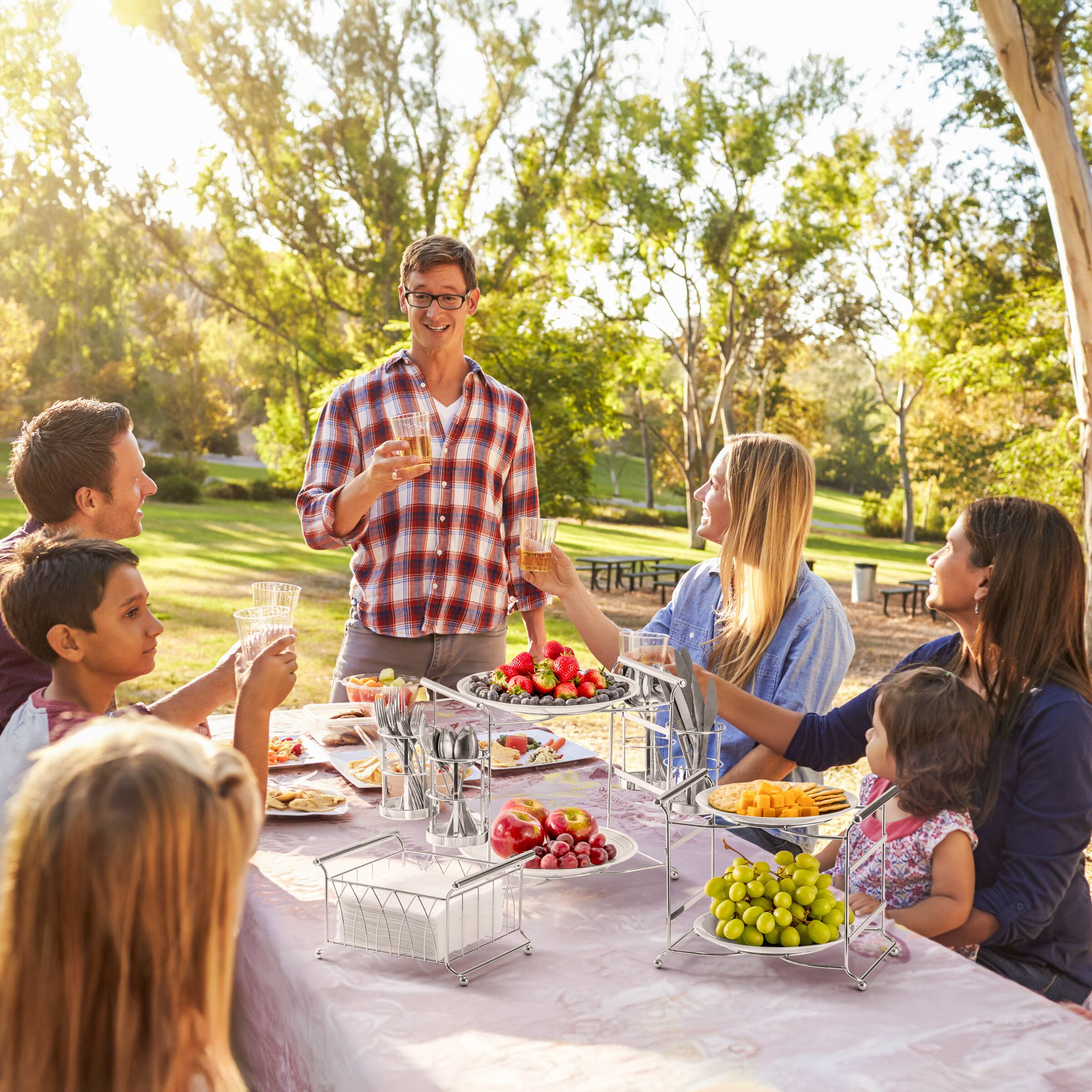 Alt View 3. Sorbus - Sorbus® Buffet Caddy — 7-Piece Stackable Set Includes Plate, Napkin, and Silverware Holder, 3-Tier Detachable - Silver.