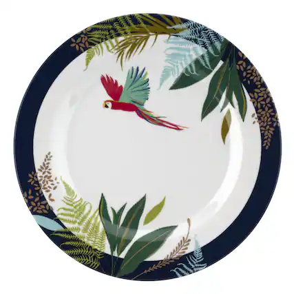Front. Portmeirion - Portmeirion Sara Miller Parrot Salad Plate - Set of 4 - Multicolored.
