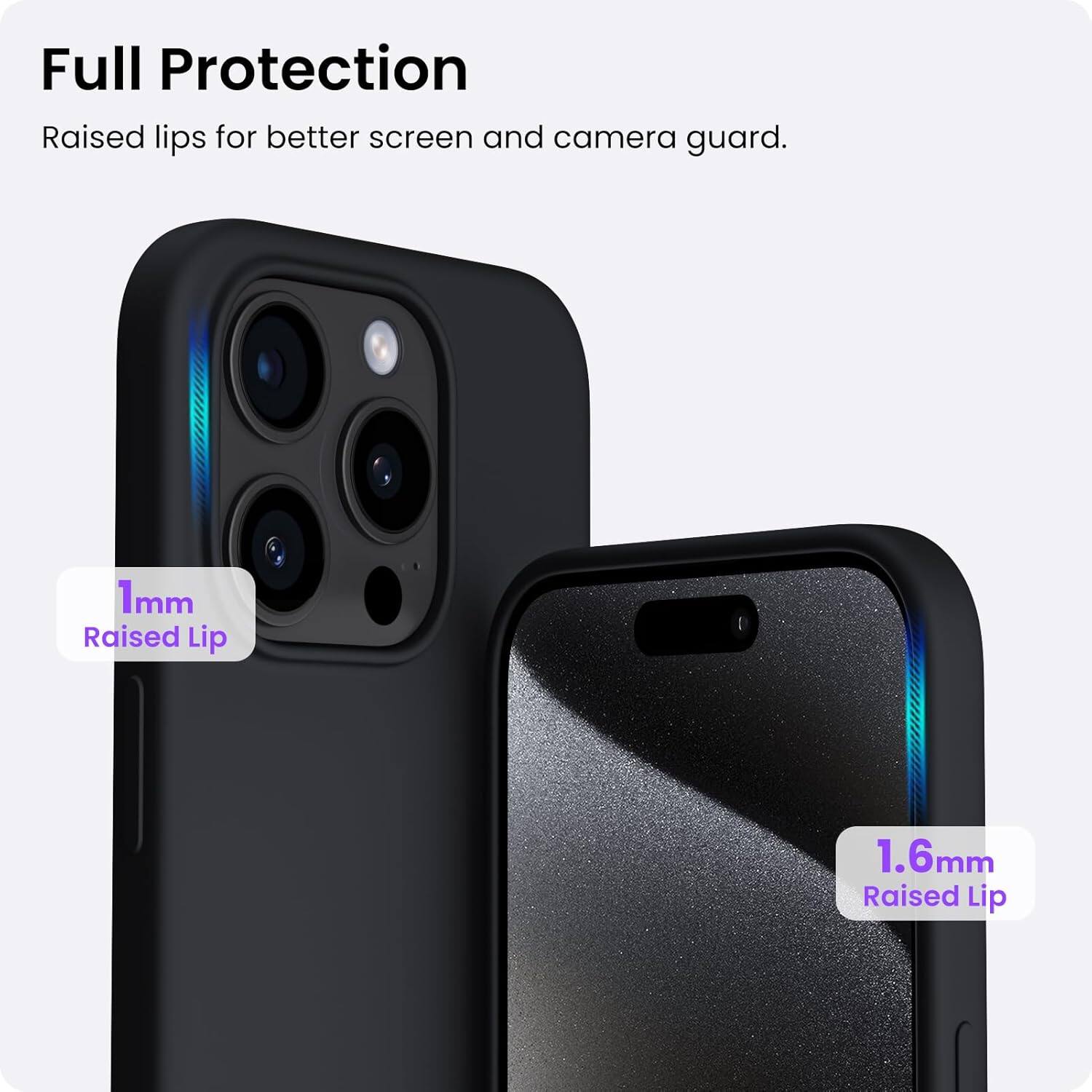 Full Protection Raised lips for better screen and camera guard. 1mm Raised Lip 1.6mm Raised Lip
