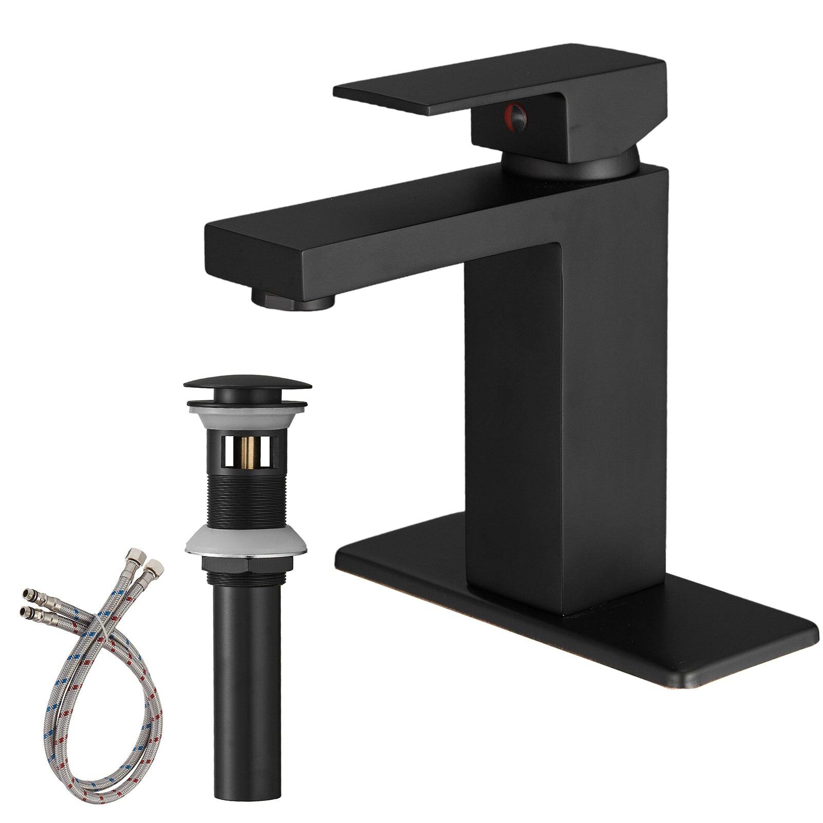 Alt View 8. Boyel Living - Single Handle Single Hole Bathroom Faucet with Deck Plate and Pop Up Drain in Matte Black - Matte Black.