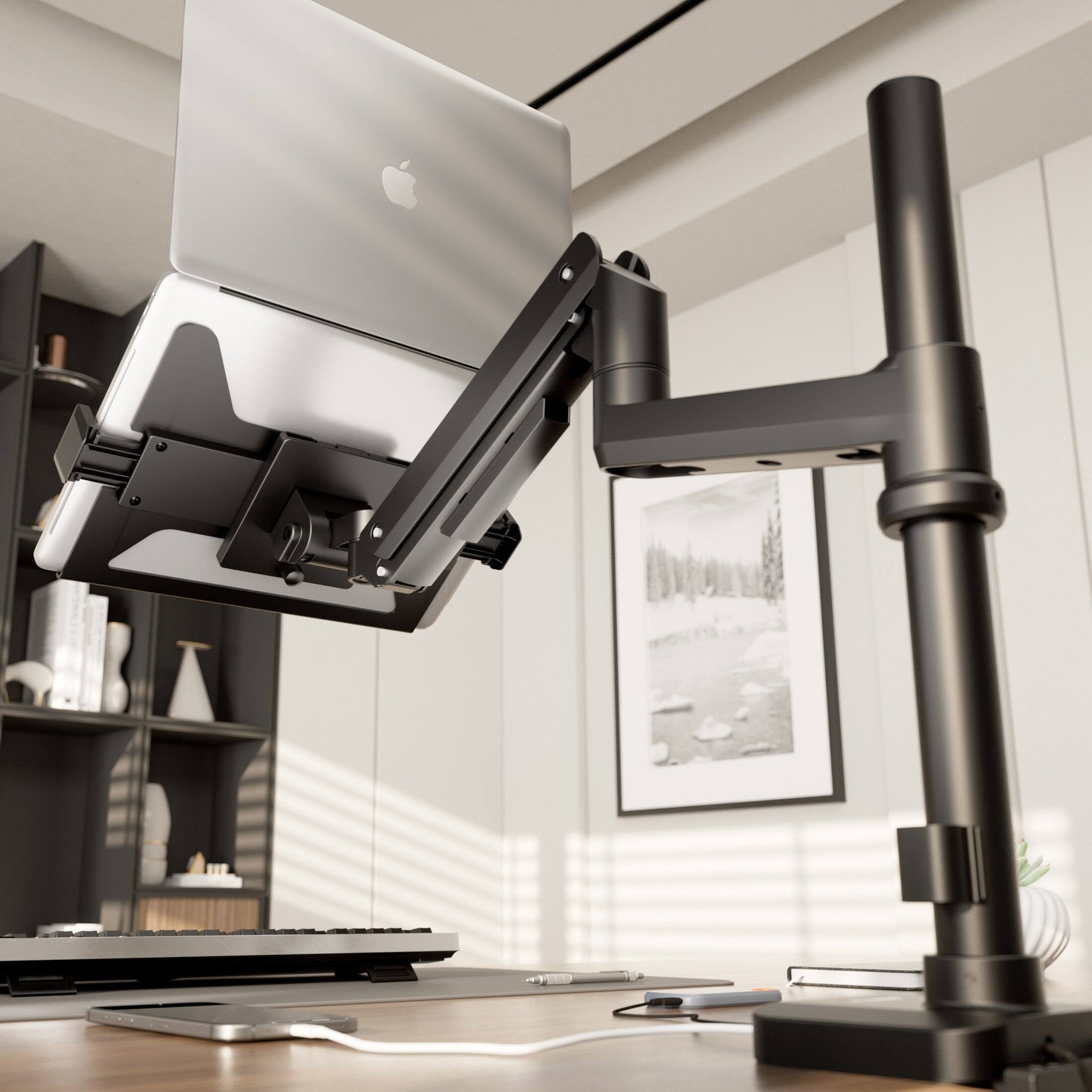 Left. Mount-It! - Laptop Desk Mount with Pole for 11–17 Inch Laptops, Adjustable VESA Compatible Laptop Arm - Black.