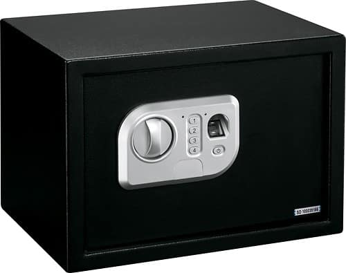 Angle Standard. Stack-On - Personal Safe with Biometric Lock - Black.