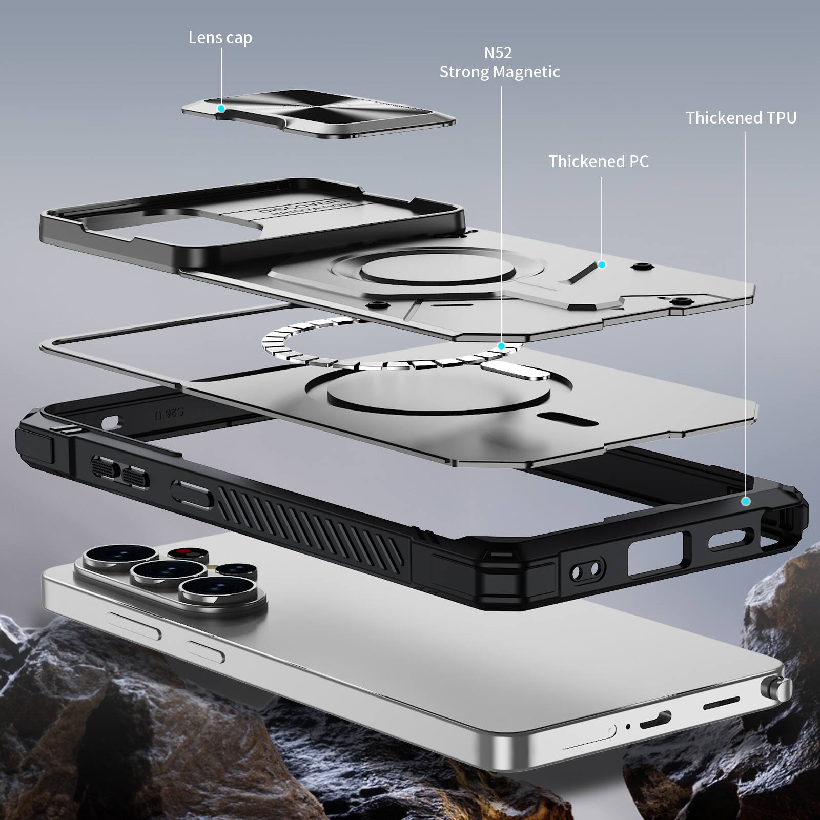 Lens cap  
N52 Strong Magnetic  
Thickened TPU  
Thickened PC