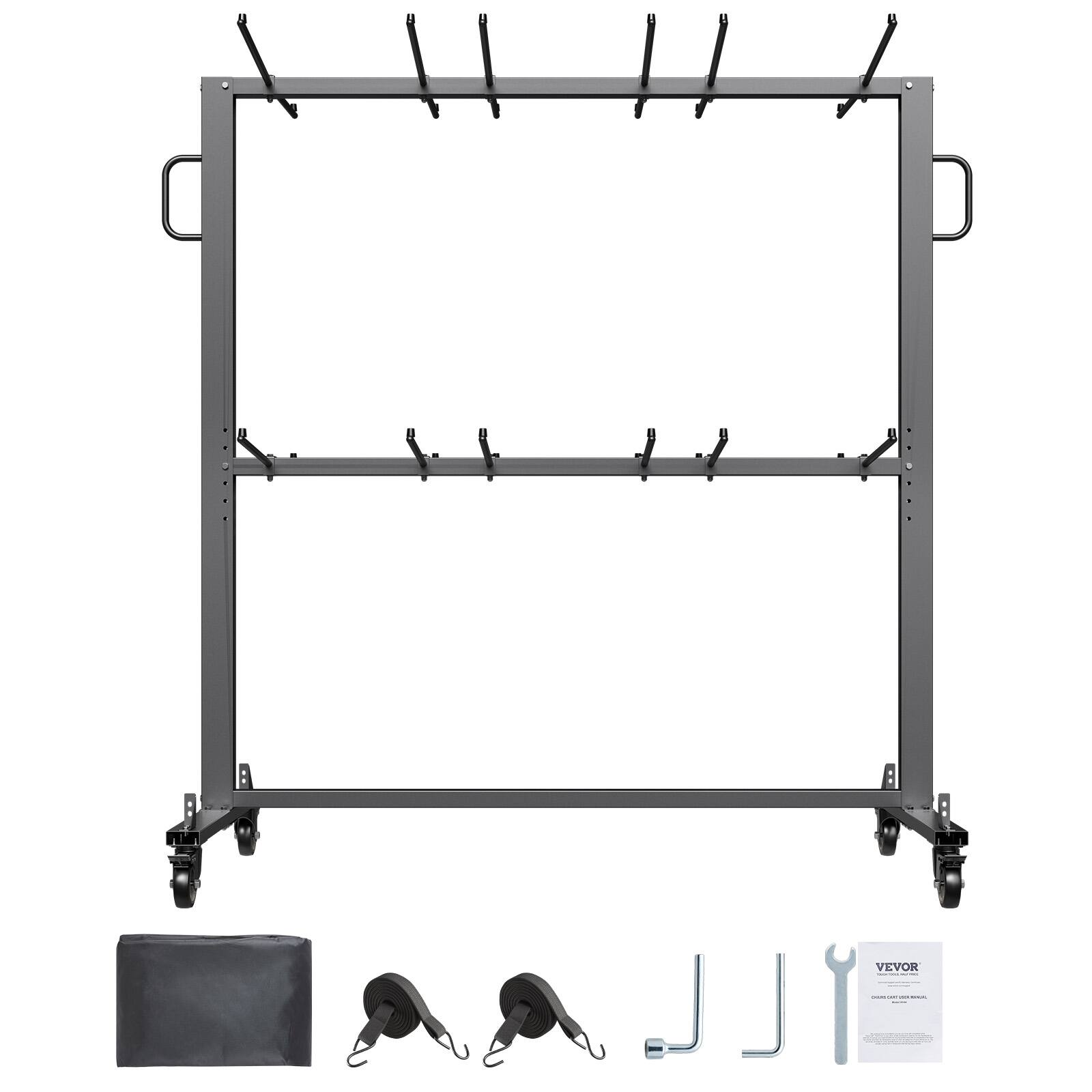 Alt View 5. VEVOR - Folding Chair Rack, 800 LBS Capacity, Chair Cart for 84 Chairs/ 12 Tables+42 Chairs, Dual-layer Chair Storage Dolly - Black.