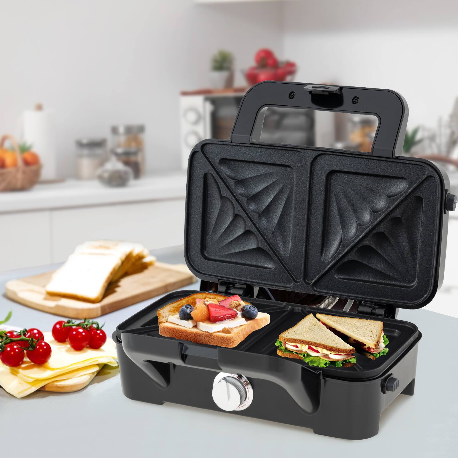 Alt View 5. Costway - Costway 3 in 1 Waffle Iron Panini Press Grill and Sandwich Maker Set with Removable Non-Stick Plates & Cool Touch Handle - Black.