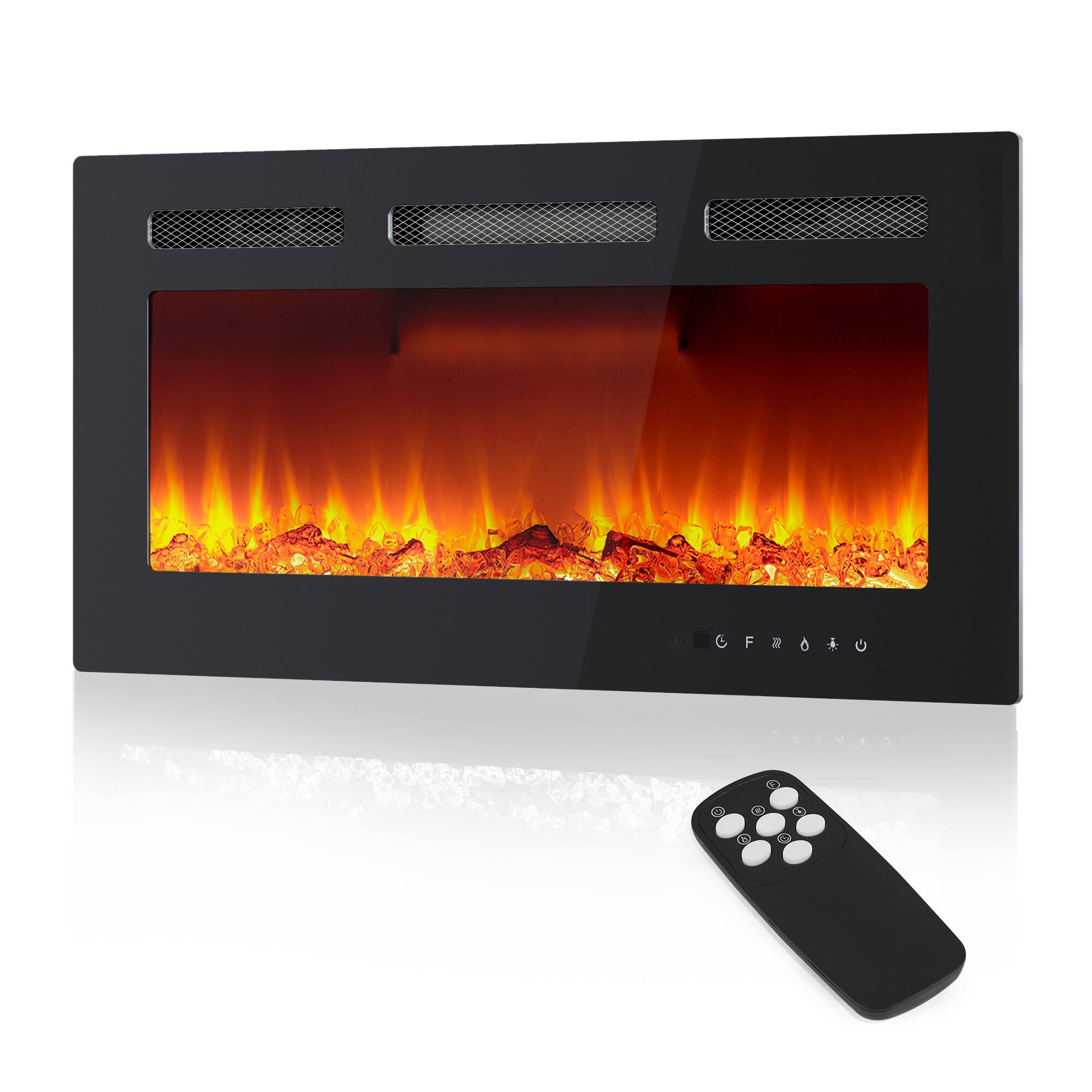 Front. GARVEE - 36" Ultra-Thin Electric Fireplace, Recessed/Wall Mounted, 1500W Heater, Multicolor Flame, Remote & Touch Screen - Black.