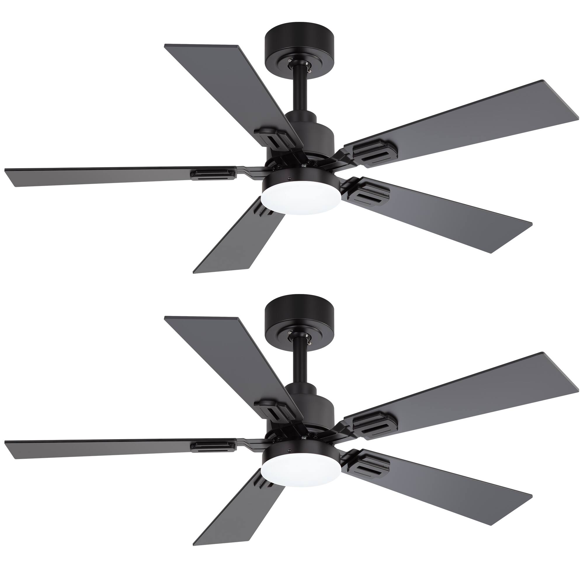 Angle. Breezary - 42" 2-Pack Ceiling Fan with 5 Dual-Finish Blades, 3-Color Light, DC Motor, Remote, Timer with Memory Function - Matte Black and Dark Walnut Color.