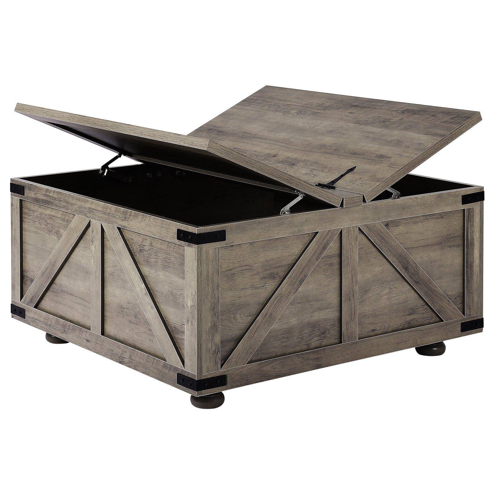 Alt View 10. Glintex - 36 in Farmhouse Coffee Table, Square Wooden Center Table with Large Storage Compartment for Living Room - Gray-Brown.