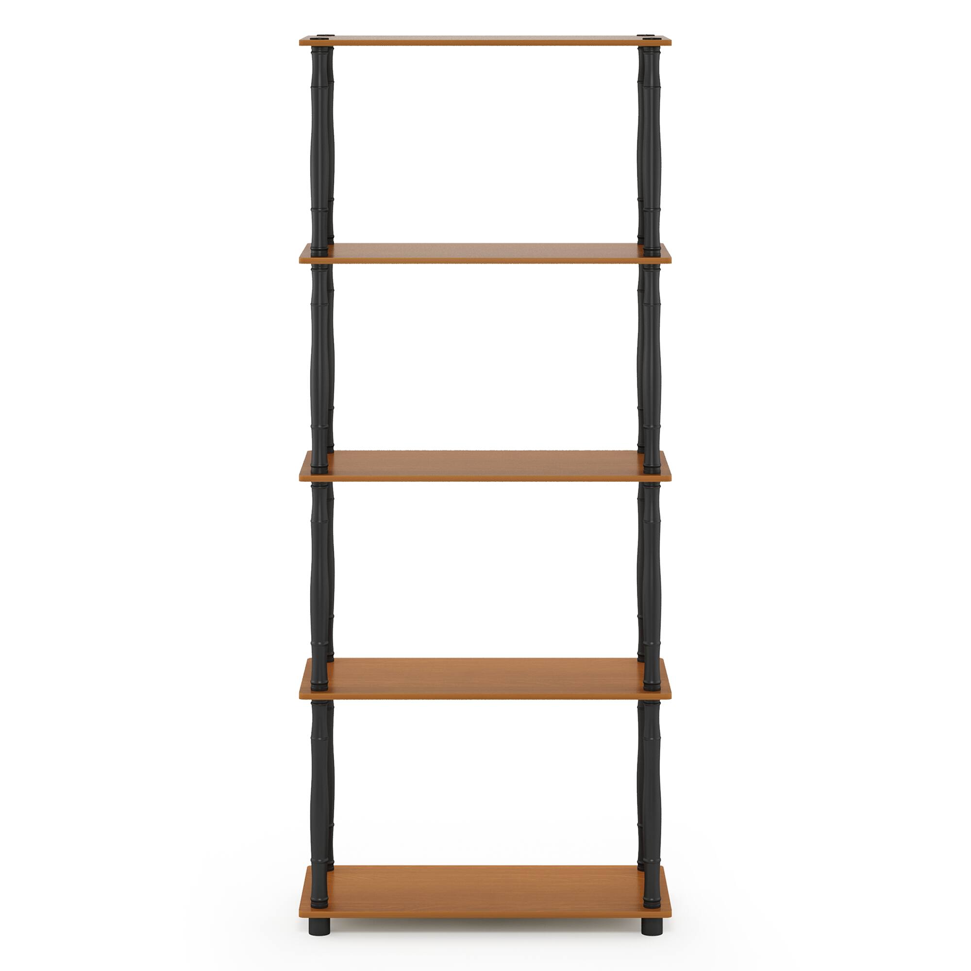 Alt View 2. Furinno - Turn-N-Tube 5-Tier Multipurpose Shelf Display Rack with Classic Tubes, Light Cherry/Black - Light Cherry/Black.